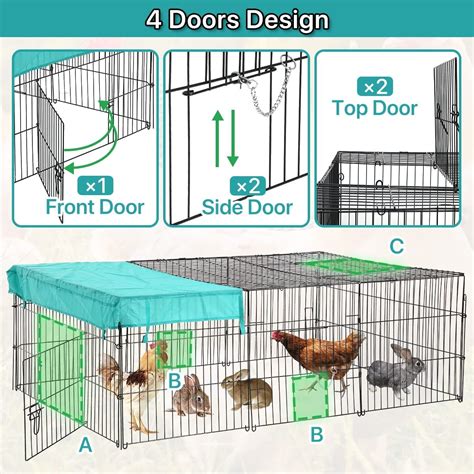 Buy Dkeli Metal Chicken Coop Cage Walk-in Rabbit Enclosure Pen Outdoor ...