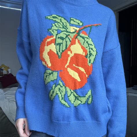 fruit sweater NO PAYPAL -bright blue -oranges... - Depop