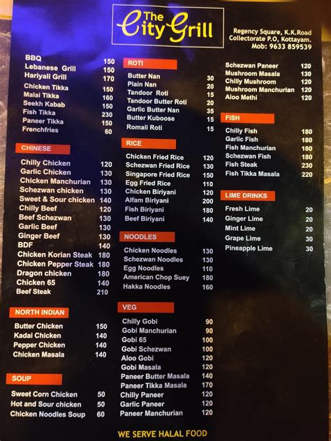 Menu at The City Grill, Kottayam