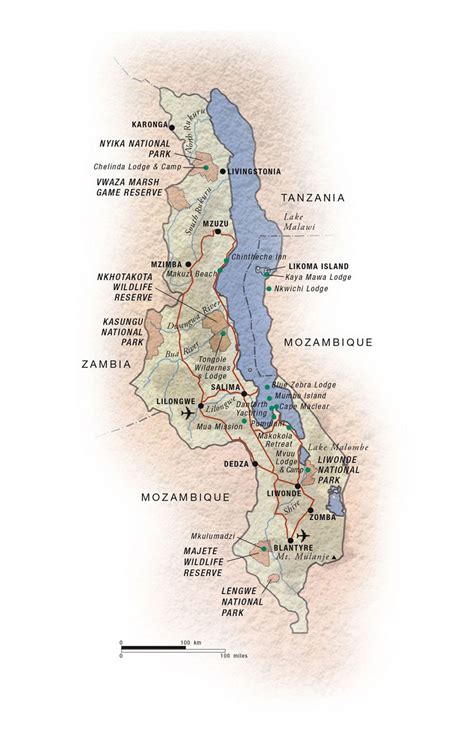 Detailed national parks map of Malawi | Malawi | Africa | Mapsland | Maps of the World