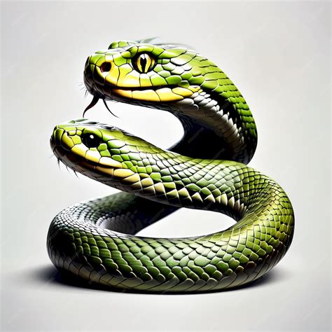 A snake with a green head and a black and green snake on it | Premium ...