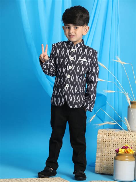 VASTRAMAY Boy's Black Ikkat Print Traditional Jodhpuri – vastramay
