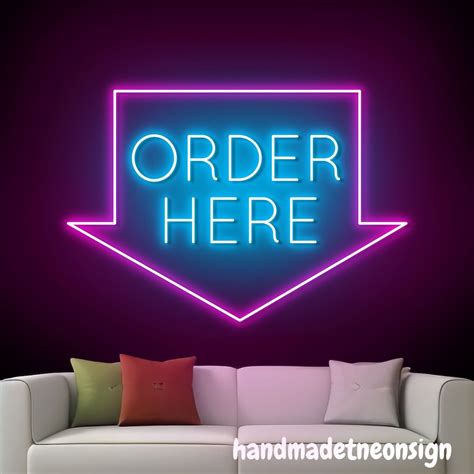 Order Here Neon Sign, Directional Arrow Led Sign, Order Here Led Light ...