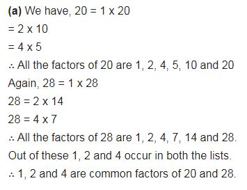 Find the common factors of: (a) 20 and 28 - CBSE Class 6 Maths - Learn ...