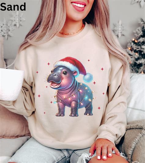 Buy Moo Deng Pygmy Hippo Christmas Lights Sweatshirt, Moo Deng Lover ...