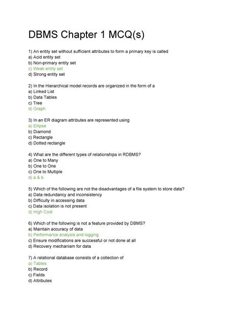 Database Management Systems Unit I, II - DBMS Chapter 1 MCQ(s) An ...