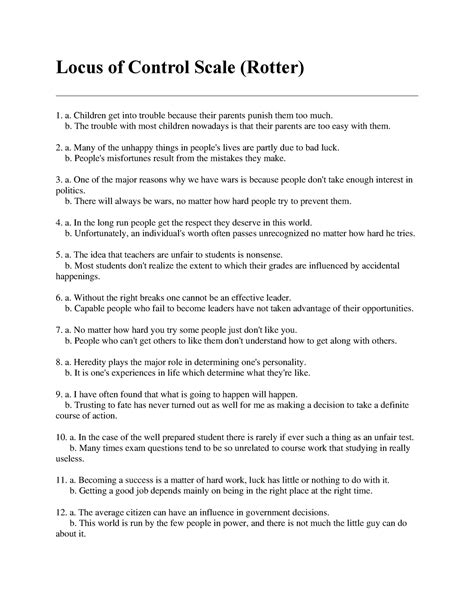 Locus of Control Scale - Rotter - Locus of Control Scale (Rotter) a ...