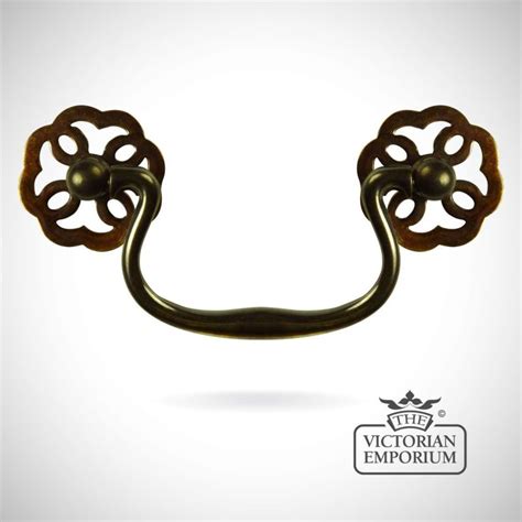 Brass classic swan-neck cabinet handle with fretted rosettes - Kitchen ...