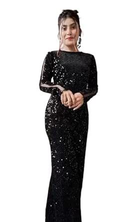 Buy ezstall Woman Round Neck Velvet Full Length Dress Black (Small Size ...