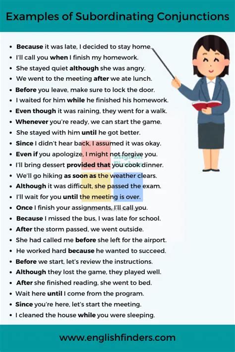 Image result for Subordinating Conjunctions Examples Sentences