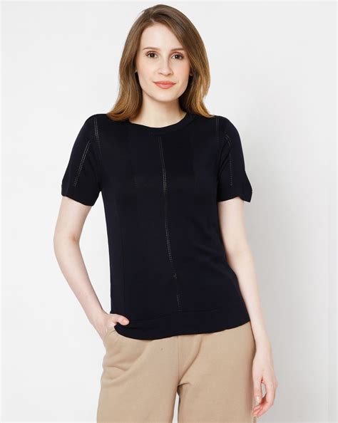 Navy Blue Textured Knit Top