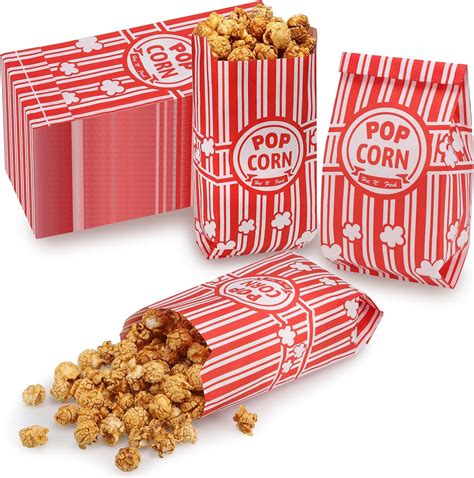 Zocipro 100Pcs Popcorn Bags, Popcorn Paper Bag Snacks Containers Candy ...