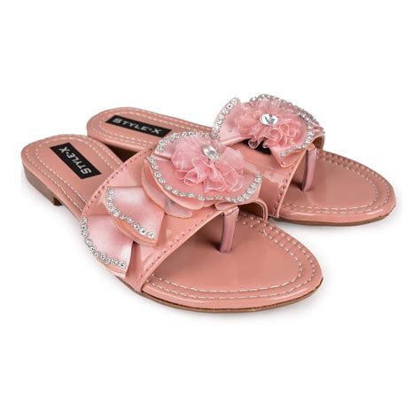 Buy Style-X Women Peach Casual Flat Sandal with Latest Bow-10 at Amazon.in