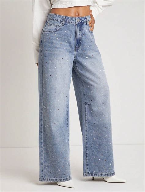 NYA SZN Jean Studded Heart Metallic Baggy Oversized Tinted Jeans ...