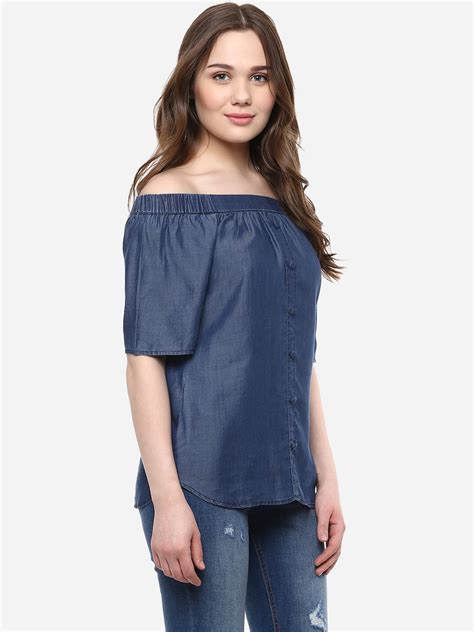 Women's Blue Tencel Denim Off Shoulder – Stylestone
