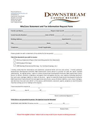 Fillable Online Win/Loss Statement and Tax Information Request Form ...