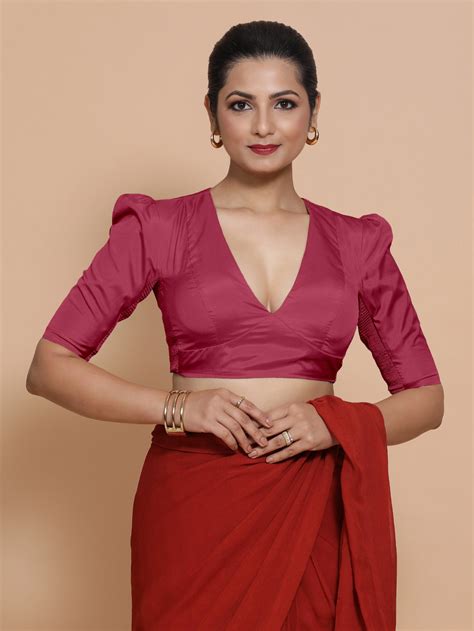 Pavani x Rozaana Rani Pink Puff Sleeve Saree Blouse - Daily & Party ...
