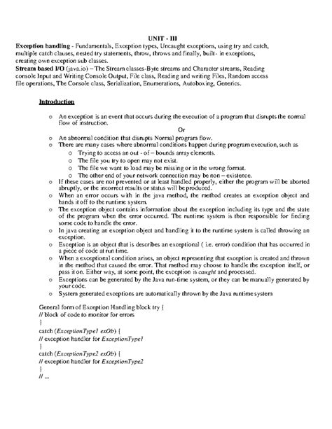 UNIT-3-R15-JAVA - Iii sem - UNIT - III Exception handling ...