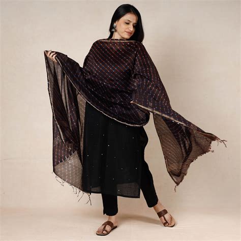 Brown Leheriya Tie-Dye Mothra Chanderi Silk Dupatta with Tassels