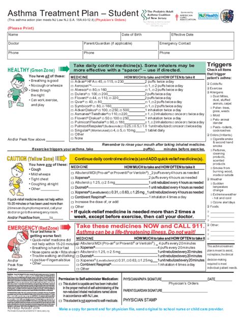 Asthma Treatment Plan - Blank Fillable Template | Fill Out, Print ...