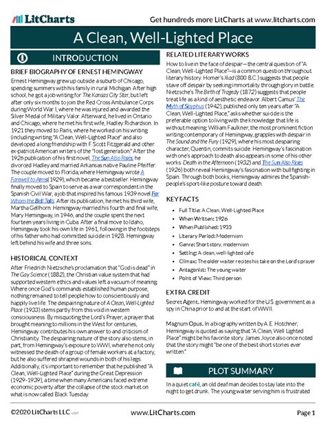 A Clean Well Lighted Place Lit Chart - A Clean, Well-Lighted Place ...