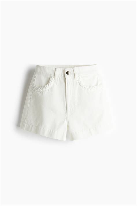 Braided-trim denim shorts - White - Ladies | H&M IN