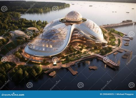 A Futuristic Modern City on Water Stock Image - Image of environment ...