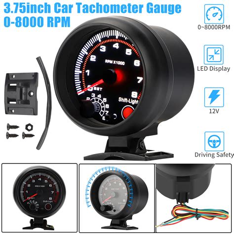 3.75" 12V Car Tachometer Gauge Meter 0-8000 RPM With LED Shift Light Universal | eBay