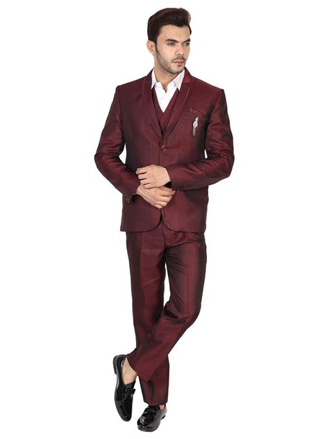 Buy GVC Men's Slim Fit 3-piece Suit (Maroon, 36) at Amazon.in