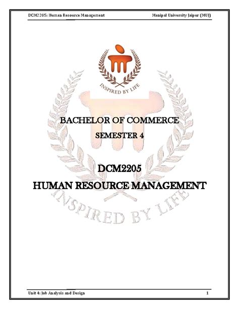 DCM2205: Final Exam Notes on Job Analysis & Design in HRM - Studocu
