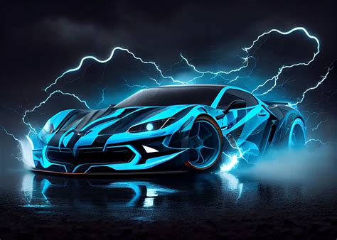 'Sports car and lightning' Poster, picture, metal print, paint by Below Horizon | Displate