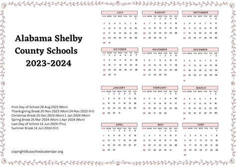 Alabama Shelby County Schools Holiday Calendar - US School Calendar