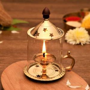 Heaven Decor Brass Gold Akhand Diya Big Oil Puja Lamp with Handle Brass ...
