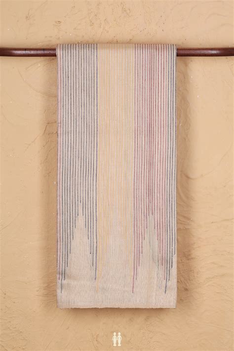 Jute Saree In Light Brown With Temple Design