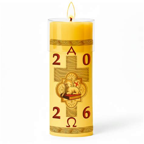 Círio Pascal Adesivado Cordeiro Marfim 2026 - 30 X 9 cm Amarelo - Casa ...