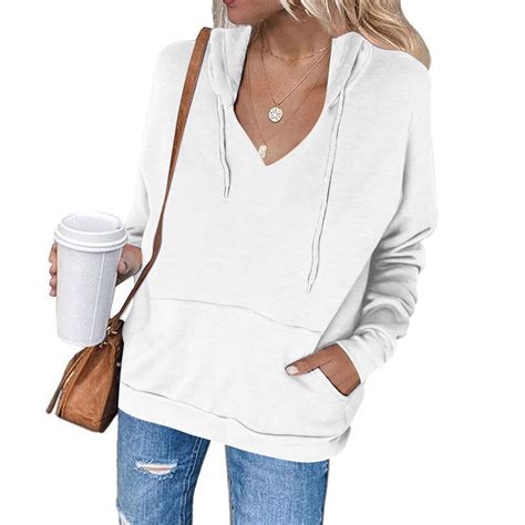 Blczomt Oversized Sweatshirts for Women White Hoodies Solid Crewneck ...