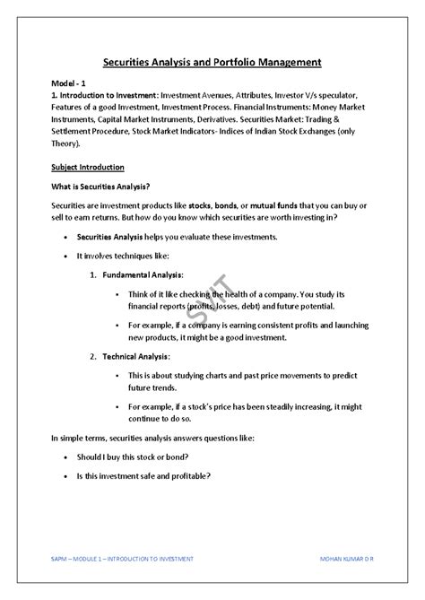 SAPM MODULE 1: Introduction to Investments and Portfolio Management ...