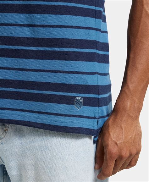 Buy Super Combed Cotton Rich Striped Polo T-Shirt - Stellar & Navy ...