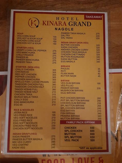 Menu at Hotel Kinara Grand, Hyderabad, 3rd Floor