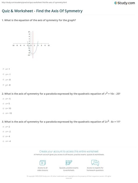 Quiz & Worksheet - Find the Axis Of Symmetry | Study.com