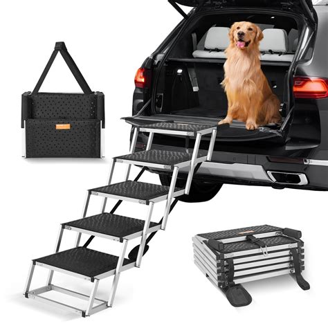 VEVOR Dog Stair for Cars 5-step Folding Dog Steps Aluminum Loads up to ...
