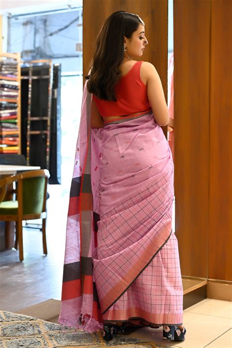 Lavender Color Woven Design Pure Cotton Taant Handloom Saree – BharatSthali