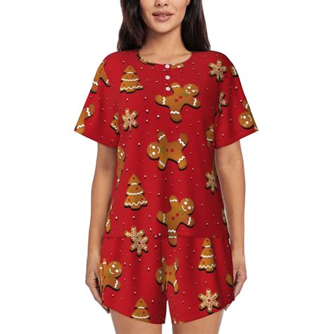 Ratiio Gingerbread Man Print Womens Pajama Sets 2 Piece Soft Short ...