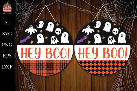 SVG Hey Boo with Ghost Door Hanger SVG Gráfico por SweetSVG · Creative ...