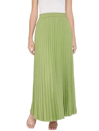 U&F Women Green Solid Accordion Pleat Maxi Flared Skirt : Amazon.in ...