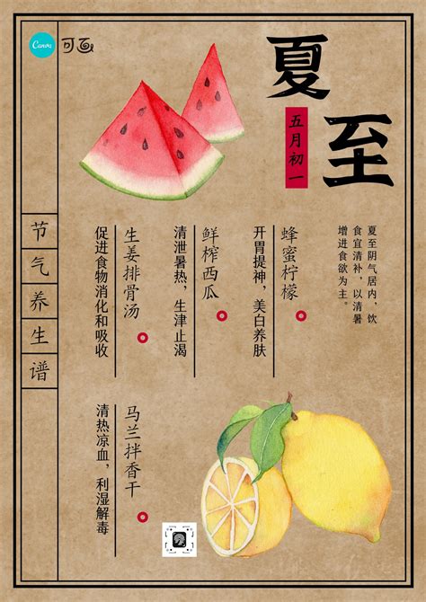 黄色养生食谱水果夏至节气创意中文海报 - 模板 - Canva可画