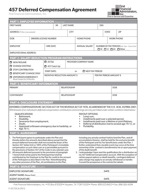 Fillable Online 457 Deferred Compensation Agreement Fax Email Print ...