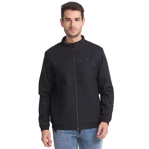 Men Black Solid Polyester Full Sleeve Jackets – MyRaymond