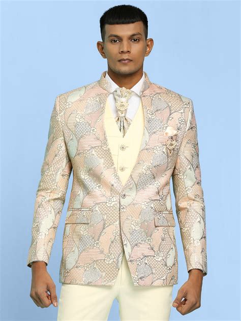 High Neck Suit with Golden Thread Weave Ethnic Motif Jacquard – Essas Club