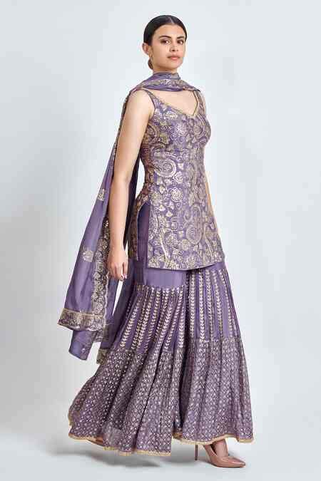 Buy Purple Chiffon Sequins, Embroidery Sweetheart Paisley Work Kurta ...
